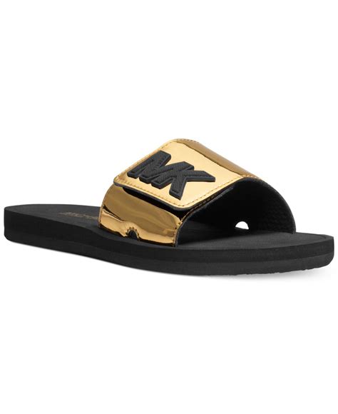 michael kors black and gold slides|Michael Kors slides size 11.